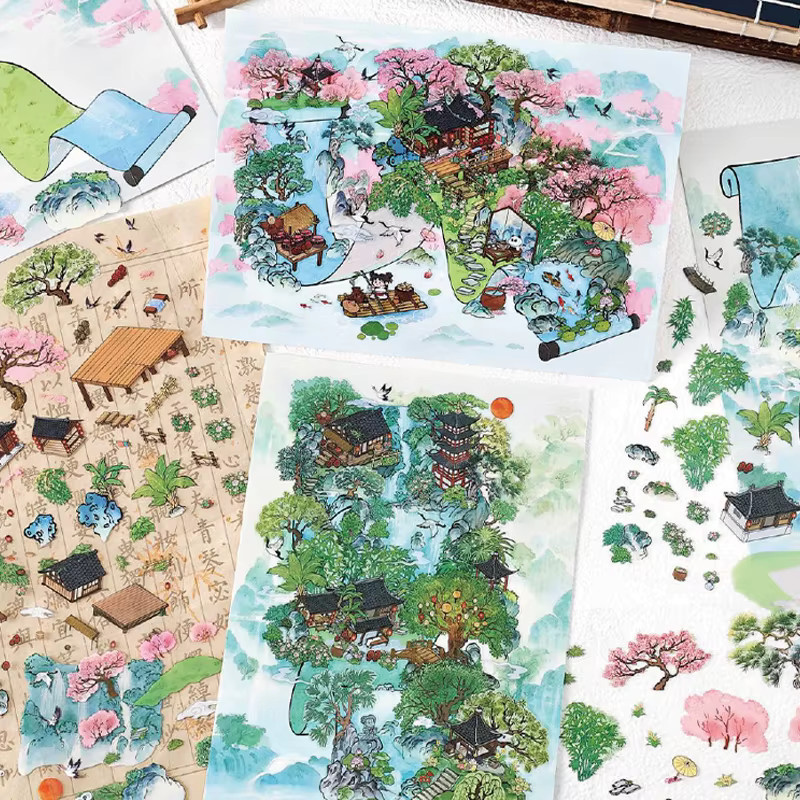mr.paper Mountain View Thema Aufkleber Set, 12 Stück, 2,5D Übergroße Szene Aufkleber für DIY und Stapelspiele, Mehrfarbig - Bild 3