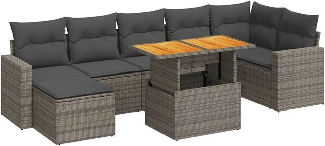 vidaXL 8-teilige Garten-Sofagarnitur aus Poly-Rattan und Akazienholz in Grau mit Kissen - Bild 1