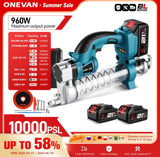 ONEVAN Elektrische Fettpresse Öl Injektor mit 69MPa und 10000PSI für Makita 18V Akku, Blau - Bild 1