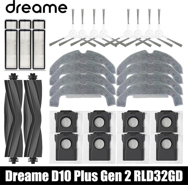 Dreame D10 Plus Gen 2 RLD32GD Roboterstaubsauger Zubehör Set mit Hauptbürste, Seitenbürste, HEPA-Filtern, Wischtüchern und Staubbeuteln in Blau und Grau - Bild 1