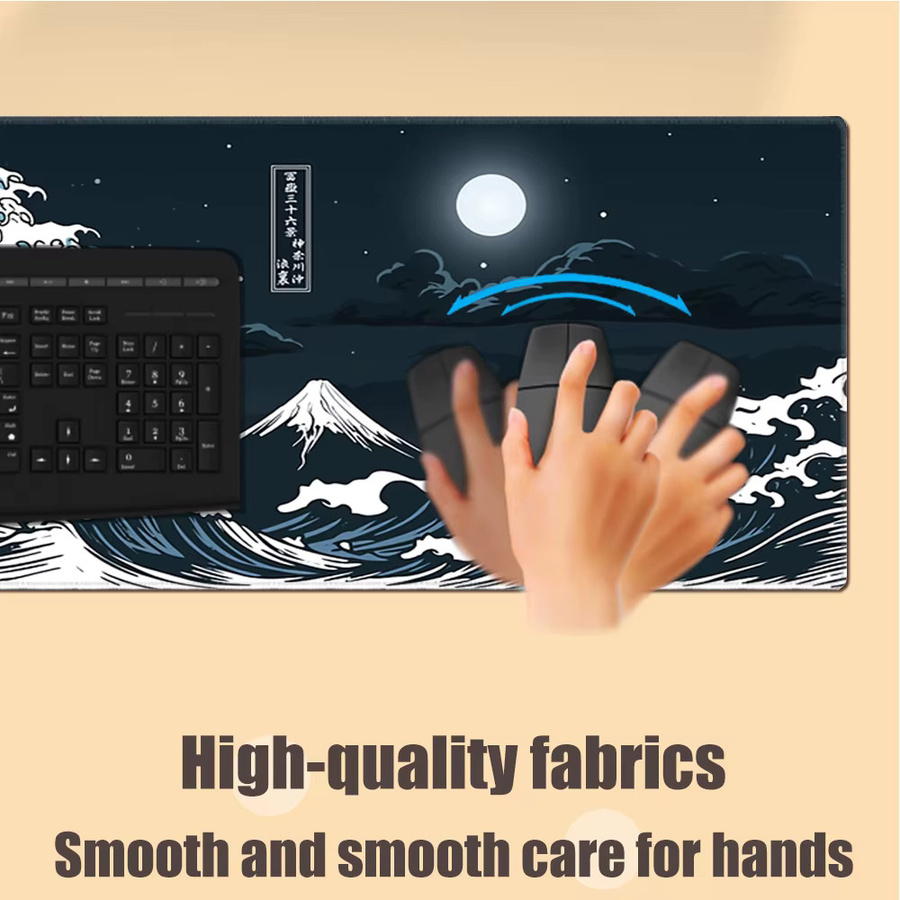 Großes Gaming Mousepad Die große Welle von Kanagawa Design für Gamer und Otaku, XL Schreibtischmatte aus Gummi - Bild 4