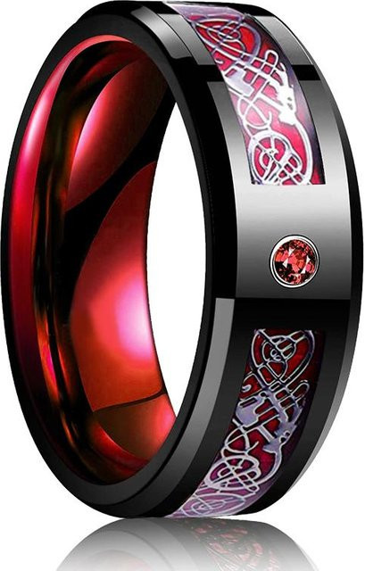 YIRAN Ring, Wolfram, Roter Zirkon, Edelstahl, Herren, 8mm - Bild 1