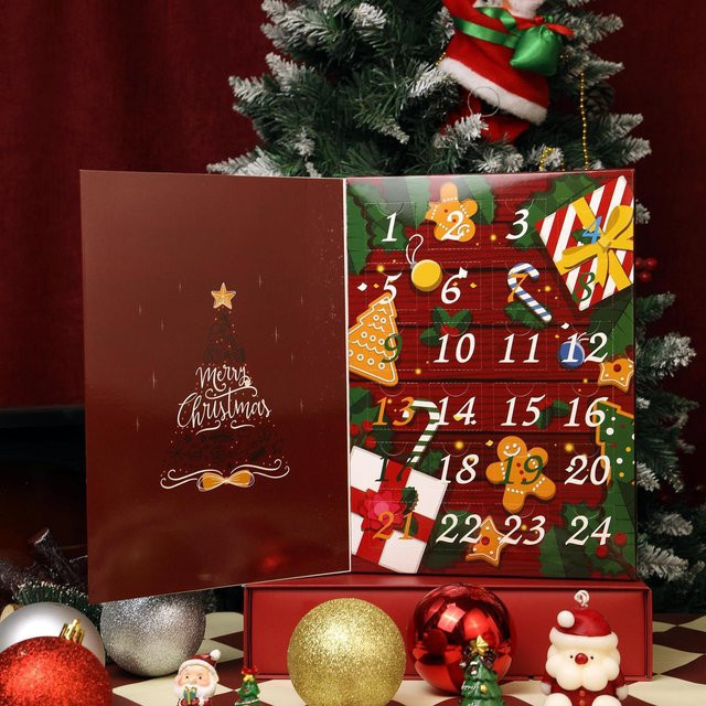 24 befüllbare und wiederverwendbare Weihnachts-Adventskalender aus Papier in Rot und Multicolour als Countdown-Geschenkboxen zur Neujahrsdekoration - Bild 1