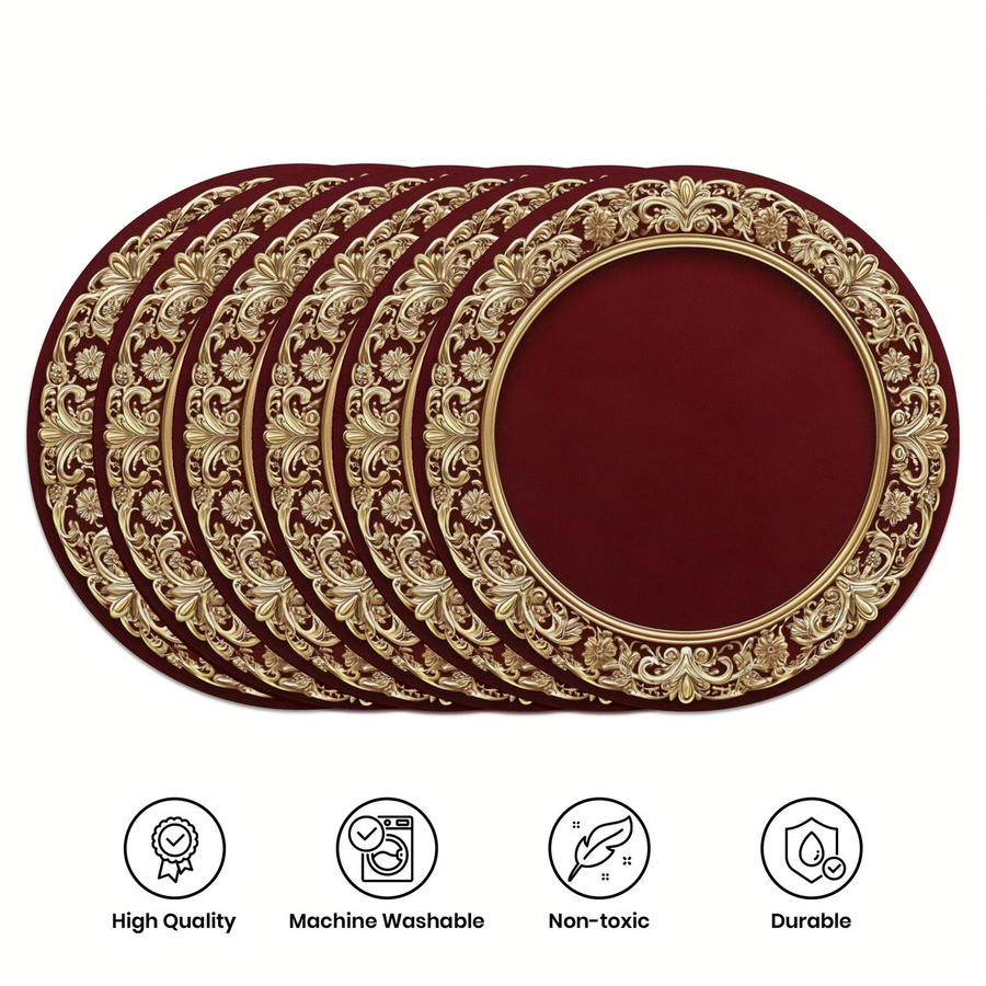 VIKAMA 6-teiliges Tischset mit floralem Muster in Gold, rund, Durchmesser: 38 cm - Bild 5