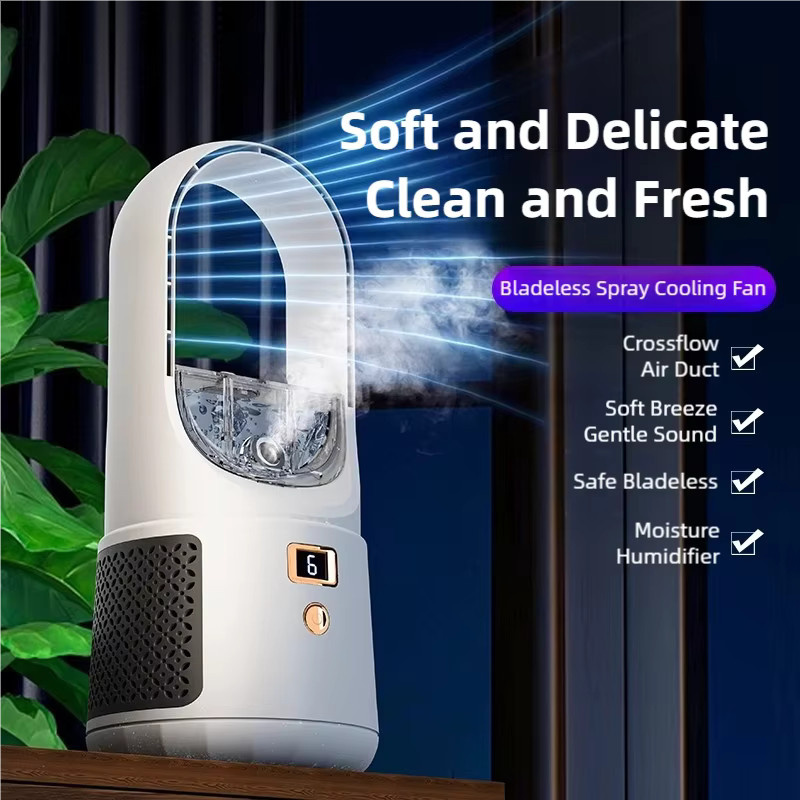 TINSOL Luftbefeuchter und blattloser Luftkühler in Weiß, USB-aufladbarer vertikaler Turmventilator mit digitaler Anzeige und starkem Wind - Bild 2