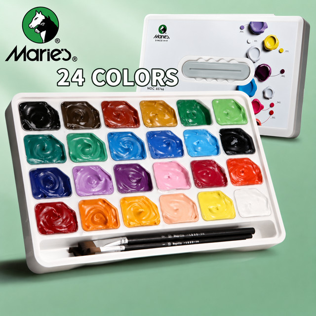 Marie's Gouache-Farbset mit 24 Farben in Gelee-Bechern, 30 ml pro Becher, Multicolour, inklusive tragbarem Etui für Leinwand und Aquarellpapier - Bild 1