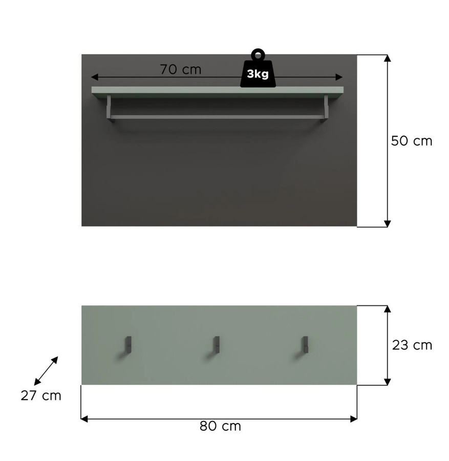 Inn.Furn Garderobenpaneel Set Cooper in Salbei und Grau, Breite: 80 cm - Bild 4