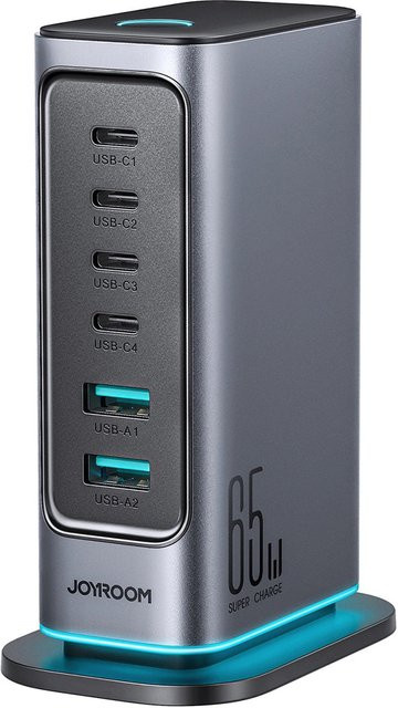 Ladestation Joyroom JR-TCM02 in Grau mit 65W, 3.25A, 2 x USB-A und 4 x USB-C - Bild 1
