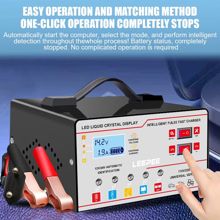 Intelligentes Autobatterie-Ladegerät mit LCD-Display, 12V/24V 6A, Überspannungsschutz und Pulsreparatur in Schwarz oder Weiß - Bild 5