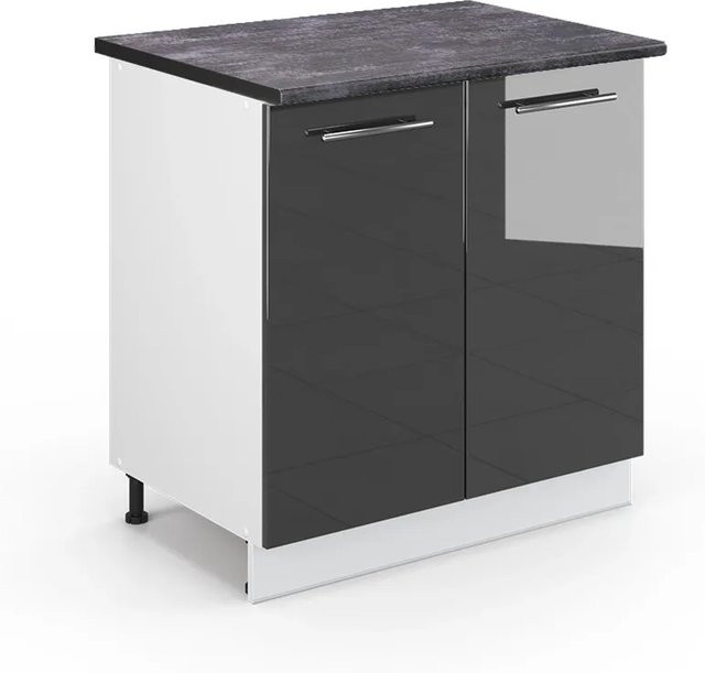 Vicco Spülenunterschrank Fame-Line in Anthrazit Hochglanz und Weiß mit Regal, B: 80 cm, H: 82 cm, T: 60 cm - Bild 1