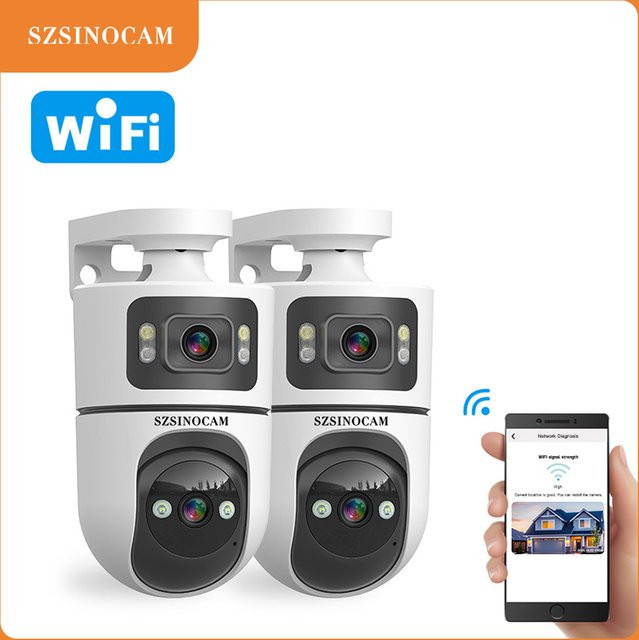 SZSINOCAM 2er Set WLAN Schwenk-Neige Außenkamera, Drahtlose IP-Videoüberwachungskamera in Weiß mit HD-Video und Kabelversion - Bild 1