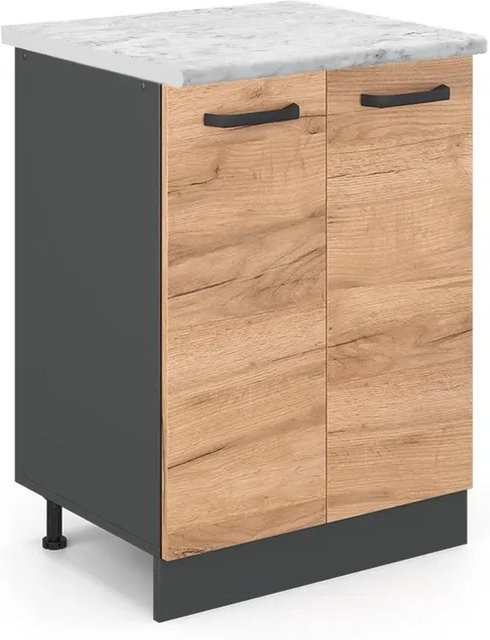 Vicco Küchenunterschrank R-Line Küchenkommode Eiche Anthrazit mit Marmor Optik B/T/H: 60,0 x 46,0 x 81,6 cm - Bild 1