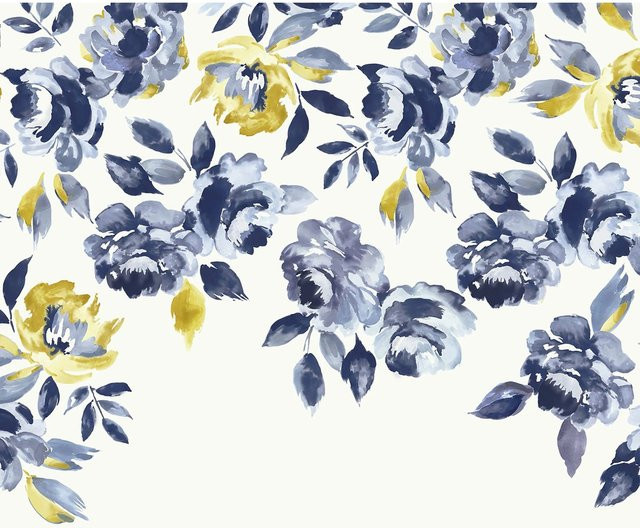 Joules Fototapete Ocean Bloom Crème in Blau Grün Gelb mit floralem Design B: 300 cm, H: 280 cm - Bild 1