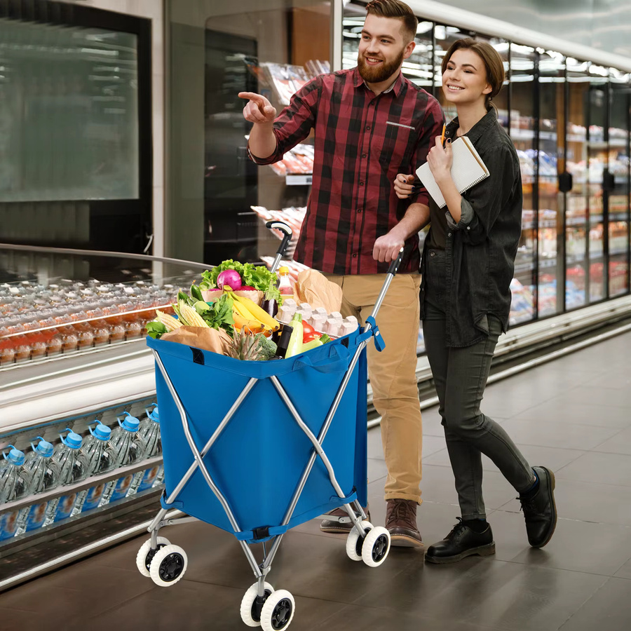 GOFLAME Klappbarer Einkaufswagen mit abnehmbarer Oxford-Tasche, 90 l Fassungsvermögen, bis 55 kg belastbar, Blau - Bild 4