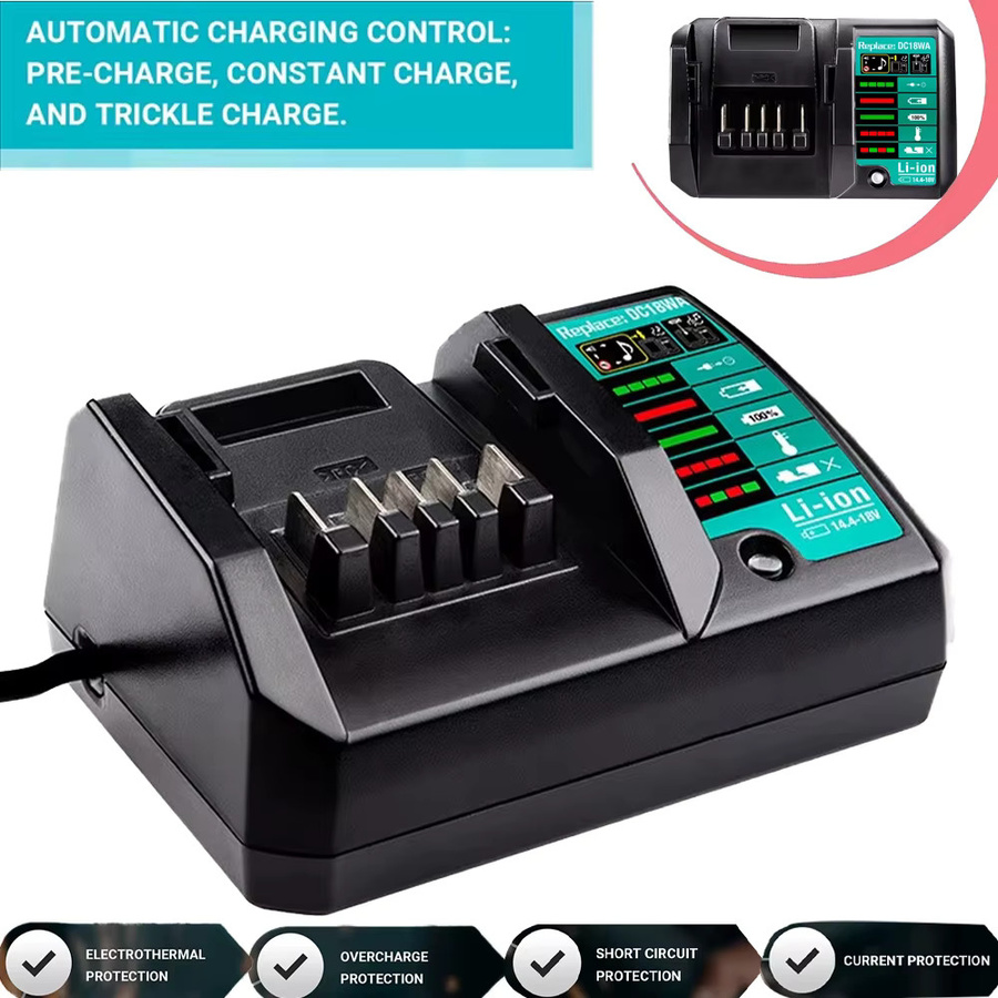 Makita DC18WA Li-Ion Batterie Ladegerät für 14,4 V und 18 V Akkus in Schwarz - Bild 3