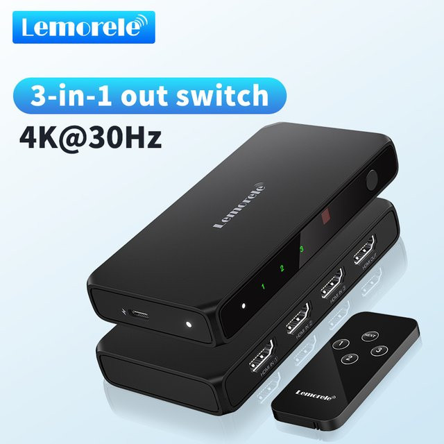 Lemorele 3 in 1 HDMI Switch 4K UHD Audio Extractor mit IR-Fernbedienung, HDR und HDCP 2.3, Schwarz, für Xbox, PS4 und PC - Bild 1