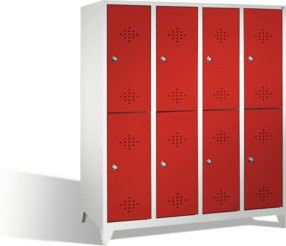 C+P Doppelstockspind Classic auf Füßen mit 8 Türen, Front Rubinrot, Korpus Lichtgrau, H: 185 cm, B: 159 cm, T: 50 cm - Bild 1