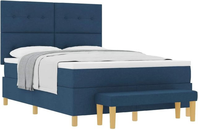 vidaXL Boxspringbett mit Matratze und Kopfteil in Blau, B/T/H: 140 x 200 x 128 cm - Bild 1