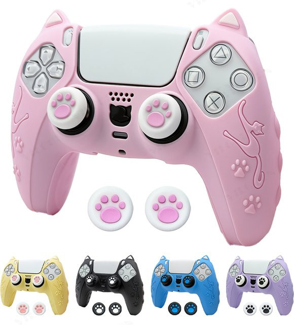 VILCORN Anti-Rutsch-Silikonhülle für PS5-Controller mit Daumengriffen in Weiß oder Pink – Stoßfeste Schutzhülle für DualSense-Gaming-Zubehör - Bild 1