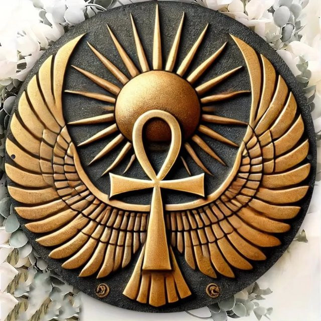 CIFBUY Retro Ankh & Ra Sun Wandkunst Gold Rund Abstrakt - Bild 1