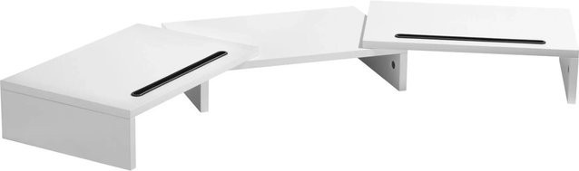 Tectake Monitorständer Bozen 3-teilig in Weiß, breitenverstellbar mit schwenkbaren Seitenteilen und 2 Smartphonehalterungen, B/T/H: 115 x 27 x 10,5 cm - Bild 1