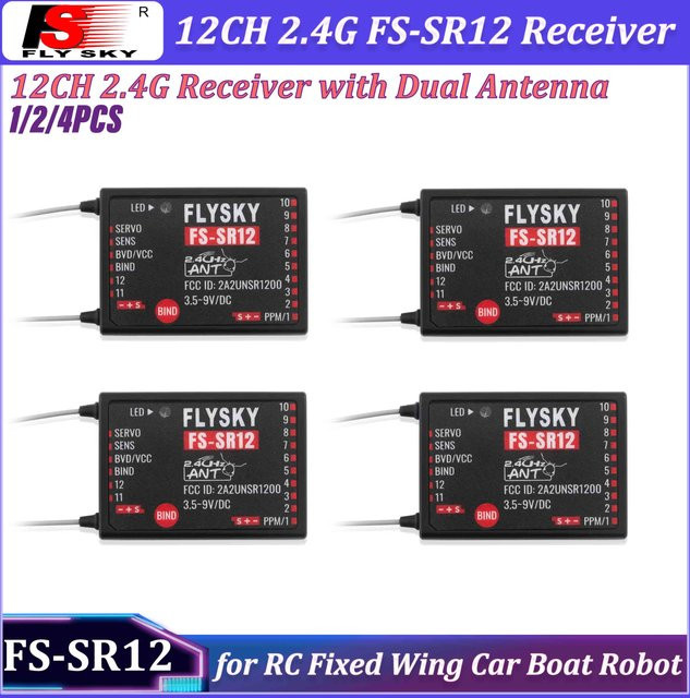 FLYSKY FS-SR12 Empfänger, 12-Kanal, 2,4G, mit Doppelantenne, 1/2/4 Stück - Bild 1