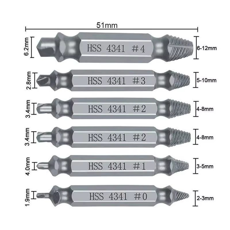 Mr Drill Extraktor mit Doppelkopf und S2-Stahl für gebrochene Schrauben und Draht, Silber - Bild 4