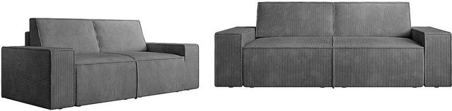 Couchgarnitur Amelia Vente-unique in Anthrazitgrau mit 3-Sitzer und 2-Sitzer aus Cord, Breite: 230 cm, Breite: 210 cm - Bild 1