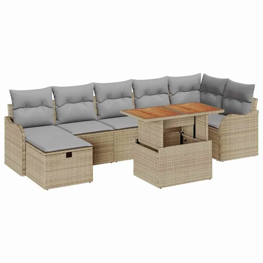 vidaXL Garten-Sofa-Set aus Poly-Rattan in Beige mit 8 Teilen, inklusive Polsterkissen und integriertem Stauraum für Terrasse und Garten - Bild 2