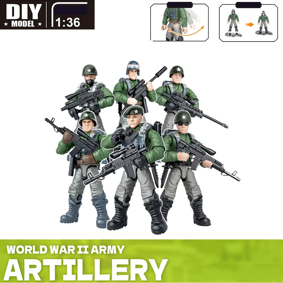 Mega Block Xturboman US-Armee Artillerie-Einheit Bausatz im 1:36 Maßstab, grüne Actionfiguren aus Kunststoff - Bild 2