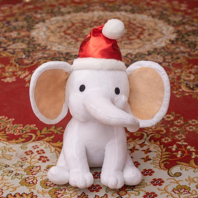 Yiran toy Weihnachtselefanten-Plüschtier, sitzende Elefantenpuppe mit Weihnachtsmannmütze, 25cm - Bild 1