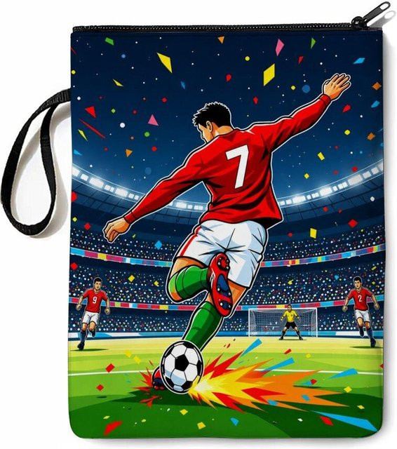 Fancy Style Studio Fußball-Print Buchhülle mit Reißverschluss und Handgelenkschlaufe, Mehrfarbig, B: 26,0 cm, H: 70,0 cm - Bild 1