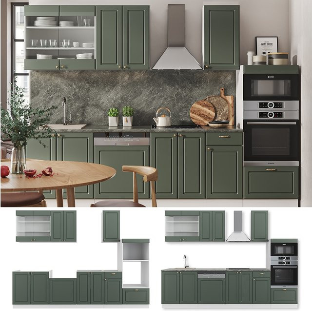 Vicco Küchenzeile Fame-Line Landhausstil in Weiß Grün Gold, Breite: 300 cm - Bild 1