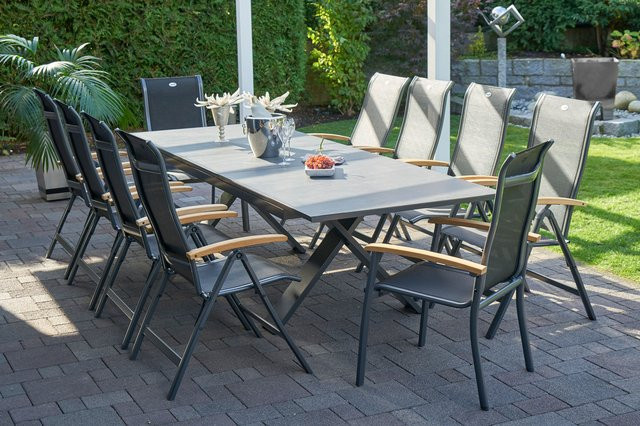 Hartman Garten-Essgruppe Xanadu / Alice in Xerix/Schwarz aus Aluminium und Glaskeramik mit 8 Klappstühlen und 2 Stapelsesseln, ausziehbar, B/T/H: 220 x 100 cm bis 280 x 100 cm - Bild 1