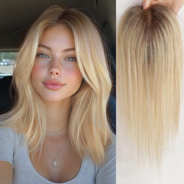 HAIRCUBE Clip-In Haaraufsatz, Blond Braun Ombre, 12 Zoll, 100 % Remy Echthaar, Damen - Bild 1
