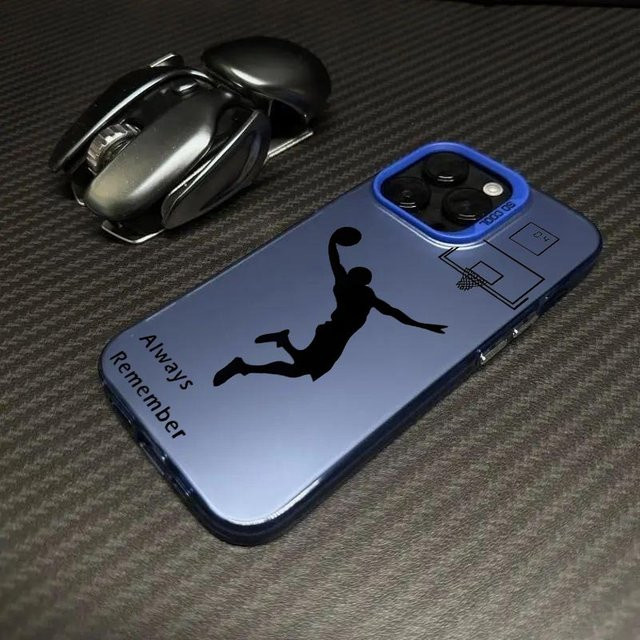 Basketball Handyhülle für iPhone 16 15 14 13 12 11 Pro Max und SE aus Laser Hard PC+TPU in Weiß und Blau - Bild 1
