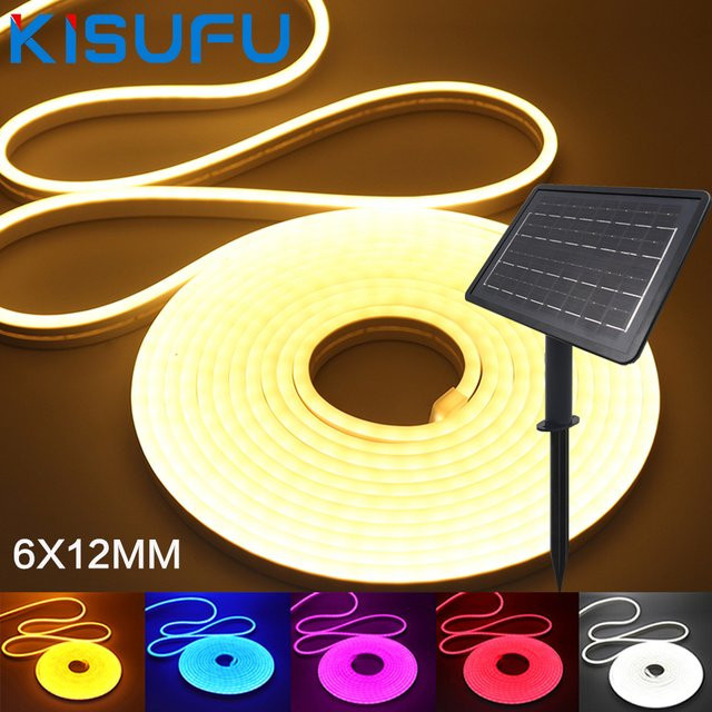 KISUFU Solar-LED-Neonstreifen RGB Neon-Flex für die Gartendekoration, wasserdicht, Farben: Blau, Rot, Rosa, Maße: Breite: 6 mm, Tiefe: 12 mm - Bild 1