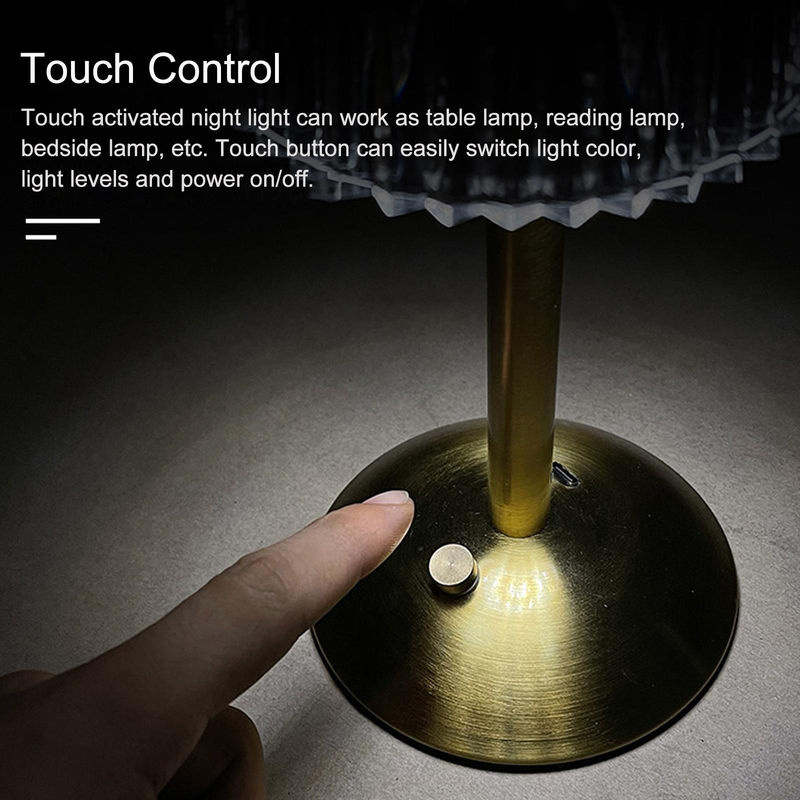 Igeteck Kabellose Tischlampe in Bronze, wiederaufladbare LED-Schreibtischlampe mit Touch-Steuerung, dimmbar und mit 3 Lichtfarben, Retro Metall Design - Bild 4