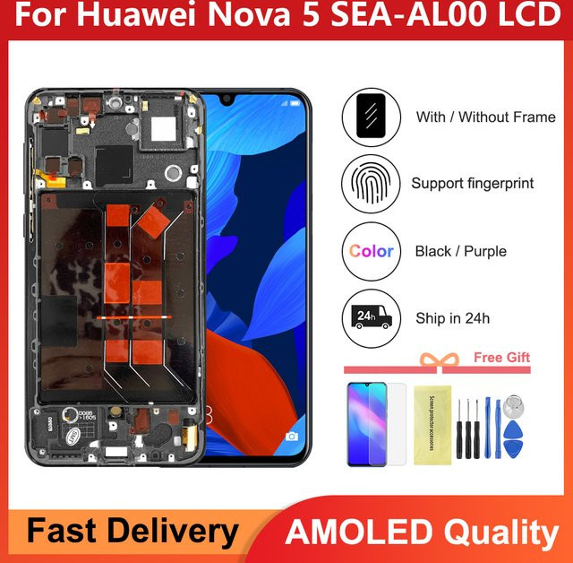 Huawei Nova 5 und Nova 5 Pro Ersatzdisplay Amoled Touchscreen Digitalisierer Baugruppe in Schwarz 6.39 Zoll für SEA-AL00 und SEA-AL10 - Bild 1