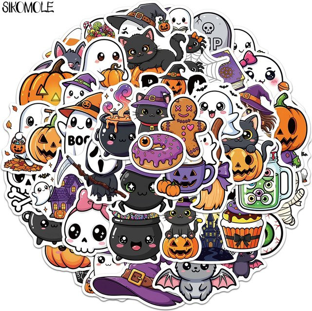 SIKOMOLE Halloween Geister-Kürbis-Aufkleber, DIY-Dekoration, 10/30/50 Stück - Bild 1