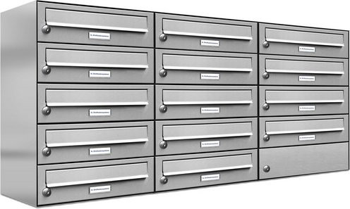 AL Briefkasten für 14 Parteien, Aufputzmontage, silberfarben, B/H/T: 115,9 x 57,5 x 27,5 cm - Bild 1