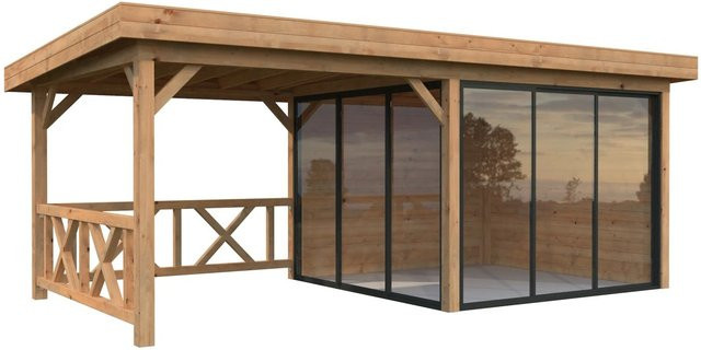 Palmako Pavillon Lenna Set 403 Slide aus Fichtenholz in Braun, B/H/T: 588 x 245 x 300 cm - Bild 1