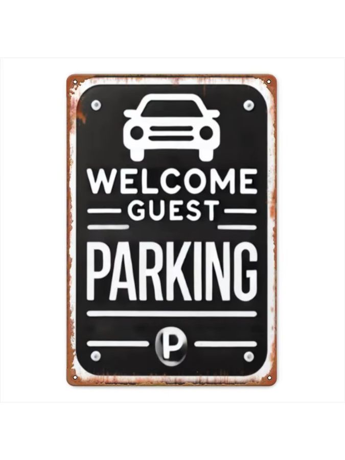 HELLOYOUNG Vintage-Metallschild Welcome Guest Parking aus Eisen, runde Wanddekoration für Garage, Veranda oder Café, Durchmesser: 20 cm - Bild 2