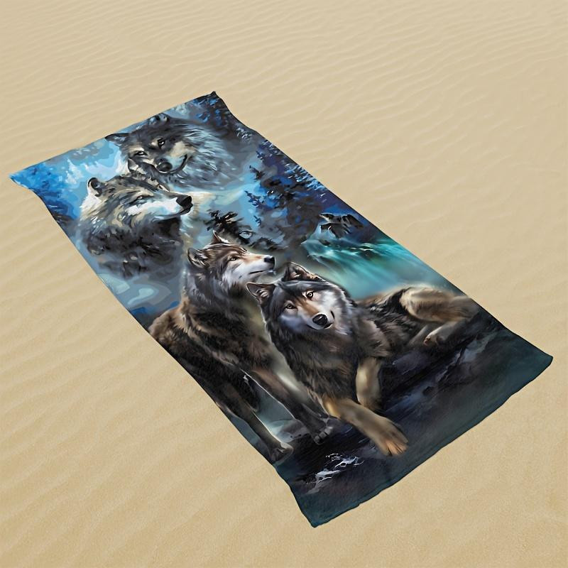 Strandtuch mit Wolfsmuster von JMG Household Supplies, ultraweiche Mikrofaser, schnelltrocknend, Multicolour, B/H: 70 x 140 cm - Bild 3