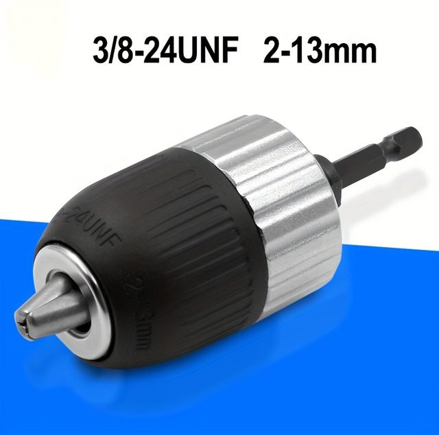Schnellspannbohrfutter 2–13 mm mit 3/8–24 UNF Anschluss und SDS-Adapter, robustes 3-Backenfutter in Silber für Schlagschrauber - Bild 1