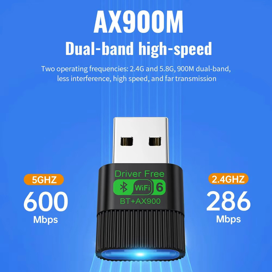 KEBIDU AX900 USB WiFi 6 und Bluetooth 5.4 Adapter, Dual Band 2,4 GHz & 5 GHz Netzwerkkarte, USB-A, Schwarz - Bild 2