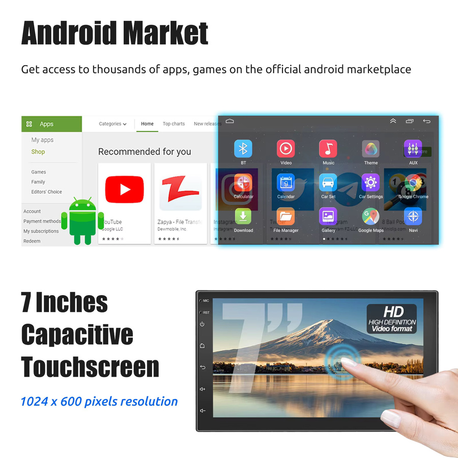 ESSGOO Multimedia Autoradio mit Android Auto, Carplay, Wi-Fi und GPS in Schwarz - Bild 2