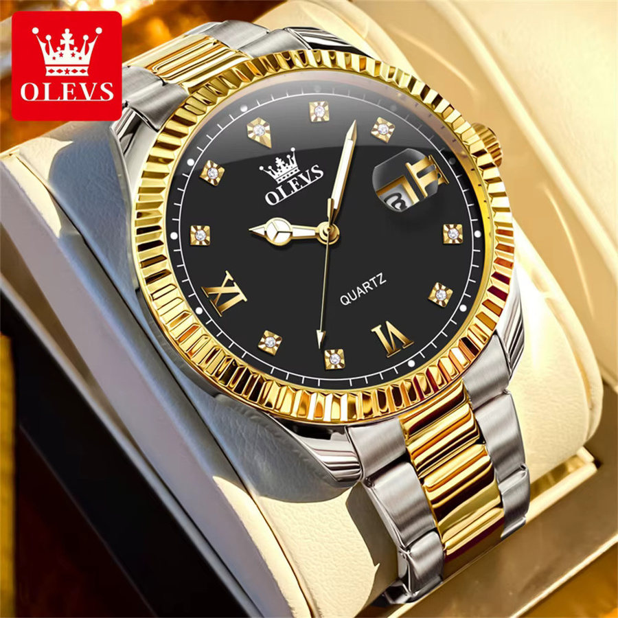 OLEVS Armbanduhr, Quarz, Edelstahl, Gold, Schwarz, Herren - Bild 4