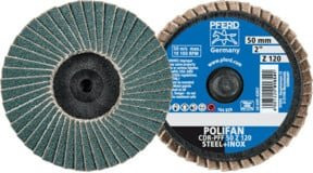 PFERD COMBIDISC Zirkon Mini-POLIFAN Fächerschleifscheibe Durchmesser 50 mm Körnung 120 für gehärteten Stahl in Multicolor - Bild 2