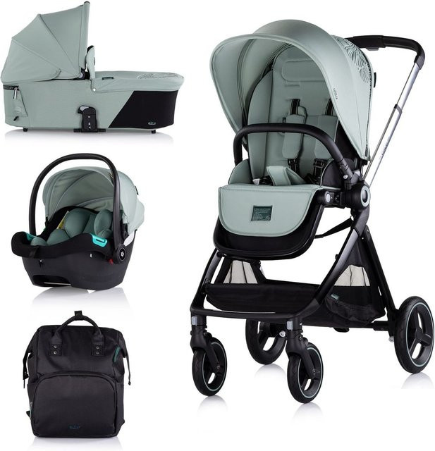 Chipolino Kinderwagen Elite 3 in 1 Kombikinderwagen mit i-Size Babyschale, Sportsitz und Babywanne in Hellgrün - Bild 1